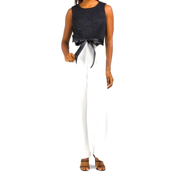 Tahari ASL Pants - NWT - TAHARI ASL Black/White embellished top jumpsuit. Size 12.